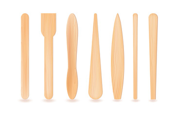 Realistic 3D wooden, or plastic sticks.For ice cream or frozen juice, covid test or medical throat examination.