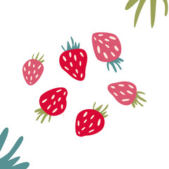 Vector strawberry set. Bright pink strawberry. Pattern, wallpaper, textiles, coloring
