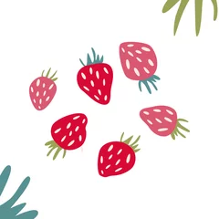 Foto op Aluminium Vector strawberry set. Bright pink strawberry. Pattern, wallpaper, textiles, coloring © Valeriia Dorofeieva