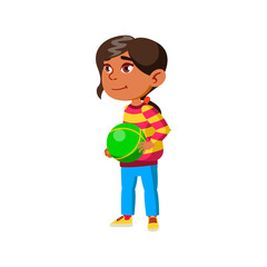 happy little girl playing with ball cartoon vector. happy little girl playing with ball character. isolated flat cartoon illustration