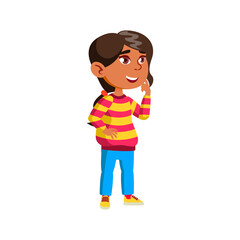 happiness small girl saw new doll in shop cartoon vector. happiness small girl saw new doll in shop character. isolated flat cartoon illustration