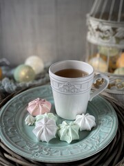 Summer time evening tea with meringue 