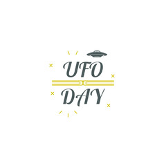 Abstract Lettering Aliens On Flying Saucers Background Unidentified Flying Object World Ufo Day Vector Design Style Template For Poster Social Banner Cards