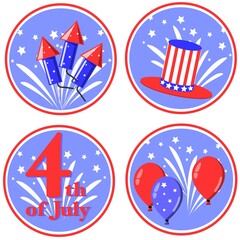 A set of icons. Happy Independence Day of the United States of America, July 4. Vector illustration