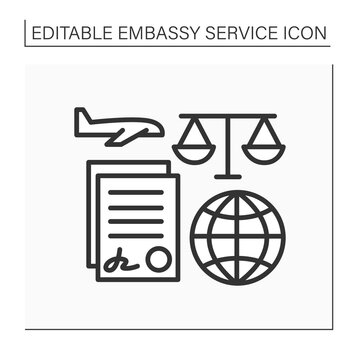 Notary services line icon. Sign agreement accepted by public notary. Law consultation. Legal services. Embassy service concept. Isolated vector illustration. Editable stroke