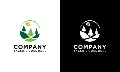 Landscape  Logo Pine Tree Forest Mountain, Illustration for Landscape Graphic Design Raw Element logo design illustration vector template
