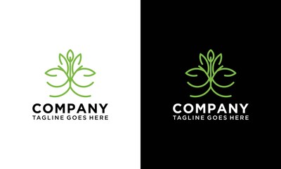 Vector logo design template and emblem created with leaves and floral badge for yoga studio, holistic medicine center, natural cosmetics, handmade jewelry and organic food products