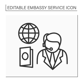 Passport service line icon.Consumer support day-and-night. Consultation about visas and visa-free access to additional countries.Embassy service concept. Isolated vector illustration. Editable stroke