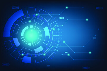 Abstract Technology background with circle line with line and dot connection. Deep Blue blank space for design and create presentation.