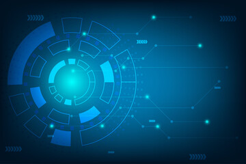 Abstract Technology background with circle line with line and dot connection. Deep Blue blank space for design and create presentation.