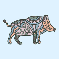 Forest wild boar with abstract patterns, zenart