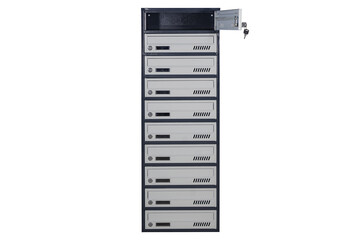 Mailboxes in the condo. metal mailbox with lockable center in condo. Mailbox on the white background isolated