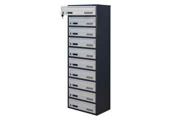 Mailboxes in the condo. metal mailbox with lockable center in condo. Mailbox on the white background isolated