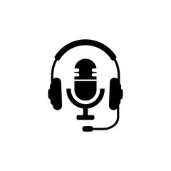 Headphone with microphone icon isolated on white background