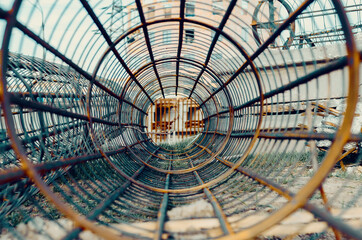 Metal reinforcement for foundation columns inside view