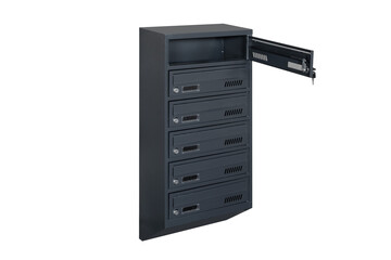 Mailboxes in the condo. metal mailbox with lockable center in condo. Mailbox on the white background isolated