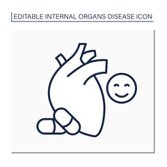 Medical treatment line icon. Heart disease prevention. Perfect treatment. Painkillers and medicine. Healthcare. Internal organs disease concept.Isolated vector illustration.Editable stroke