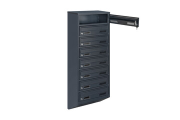 Mailboxes in the condo. metal mailbox with lockable center in condo. Mailbox on the white background isolated