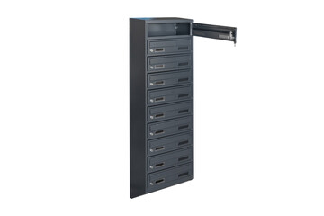 Mailboxes in the condo. metal mailbox with lockable center in condo. Mailbox on the white background isolated