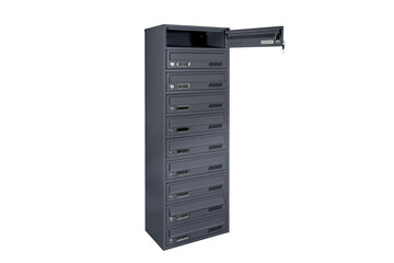 Mailboxes in the condo. metal mailbox with lockable center in condo. Mailbox on the white background isolated