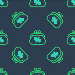 Line Purse money percent icon isolated seamless pattern on blue background. Percent loyalty wallet sign. Vector