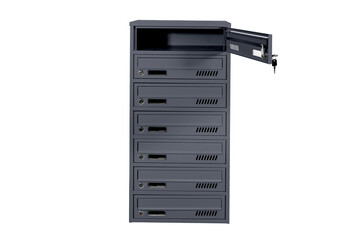 Mailboxes in the condo. metal mailbox with lockable center in condo. Mailbox on the white background isolated