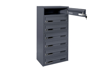 Mailboxes in the condo. metal mailbox with lockable center in condo. Mailbox on the white background isolated