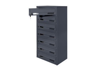 Mailboxes in the condo. metal mailbox with lockable center in condo. Mailbox on the white background isolated