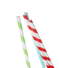 Fototapeta premium Close up paper straws pile isolated on white background and texture with clipping path, eco friendly