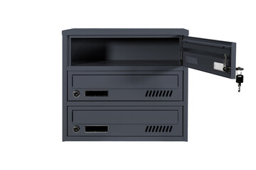 Mailboxes in the condo. metal mailbox with lockable center in condo. Mailbox on the white background isolated