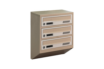 Mailboxes in the condo. metal mailbox with lockable center in condo. Mailbox on the white background isolated
