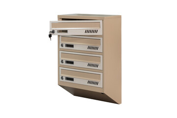 Mailboxes in the condo. metal mailbox with lockable center in condo. Mailbox on the white background isolated