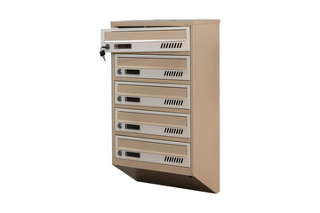 Mailboxes in the condo. metal mailbox with lockable center in condo. Mailbox on the white background isolated