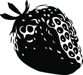 isolated black strawberry icon vector illustration, delicious fruit black color print