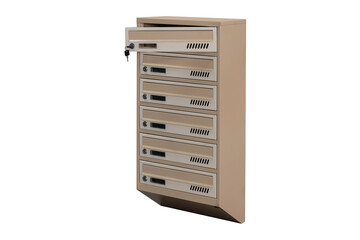 Mailboxes in the condo. metal mailbox with lockable center in condo. Mailbox on the white background isolated