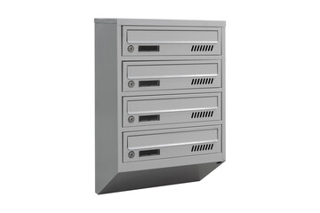 Mailboxes in the condo. metal mailbox with lockable center in condo. Mailbox on the white background isolated