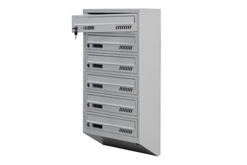 Mailboxes in the condo. metal mailbox with lockable center in condo. Mailbox on the white background isolated