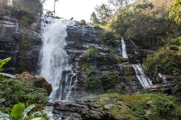 Fototapeta premium Wachirathan Waterfall at Doi Inthanon National Park, Mae Chaem District, Chiang Mai Province, Thailand