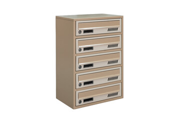 Mailboxes in the condo. metal mailbox with lockable center in condo. Mailbox on the white background isolated