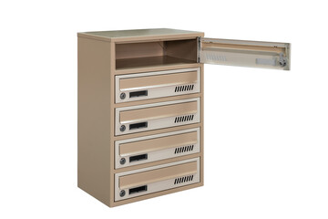 Mailboxes in the condo. metal mailbox with lockable center in condo. Mailbox on the white background isolated