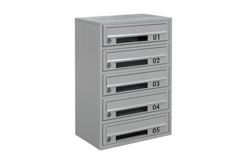 Mailboxes in the condo. metal mailbox with lockable center in condo. Mailbox on the white background isolated