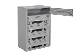 Mailboxes in the condo. metal mailbox with lockable center in condo. Mailbox on the white background isolated