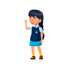 cute asian girl gesturing ok at friend on playground cartoon vector. cute asian girl gesturing ok at friend on playground character. isolated flat cartoon illustration