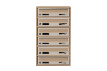 Mailboxes in the condo. metal mailbox with lockable center in condo. Mailbox on the white background isolated