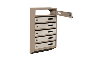 Mailboxes in the condo. metal mailbox with lockable center in condo. Mailbox on the white background isolated