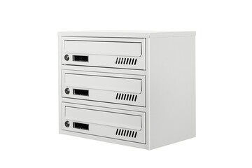 Mailboxes in the condo. metal mailbox with lockable center in condo. Mailbox on the white background isolated