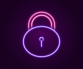 Glowing neon line Lock icon isolated on black background. Padlock sign. Security, safety, protection, privacy concept. Colorful outline concept. Vector