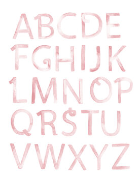 Watercolor alphabet letters in pink for nursery and baby names