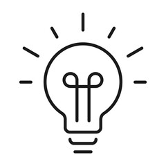 Linear light bulb icon vector illustration. Monochrome logo of startup idea, solution or thinking