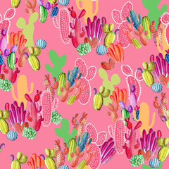 Cactus desert colourful seamless pattern tile 